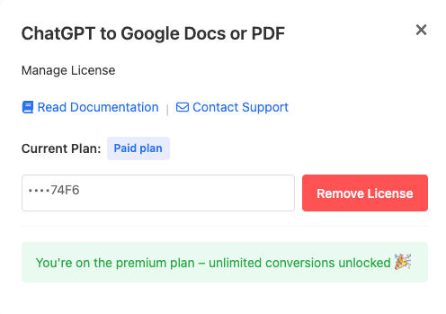 Screenshot of license management window showing deactivate button